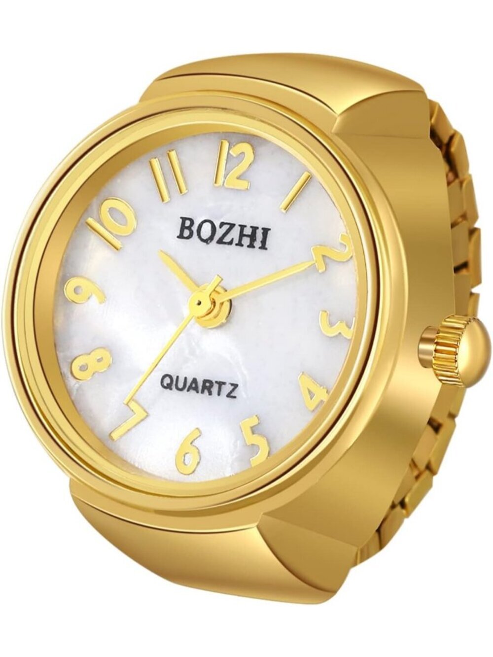 Women's Gold Arabic Quartz Stretchy Band Elastic Simple Dial Finger Ring Watch
